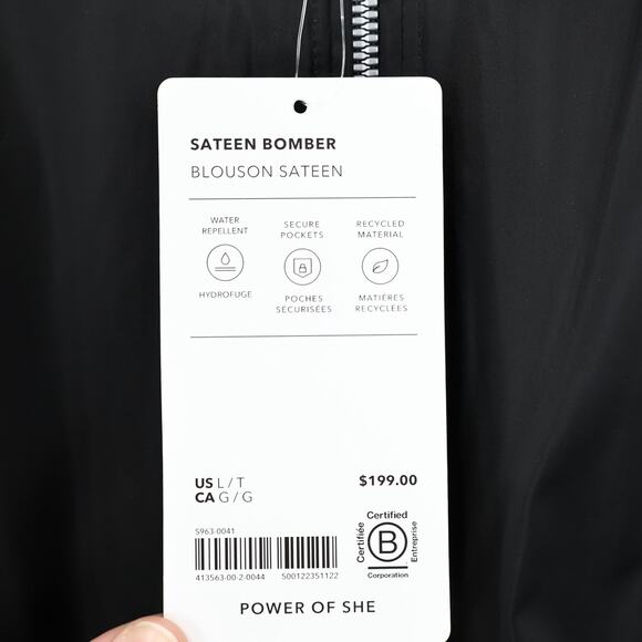 Athleta Sateen Bomber Jacket Black Size Large Tall NWT - Picture 5 of 11